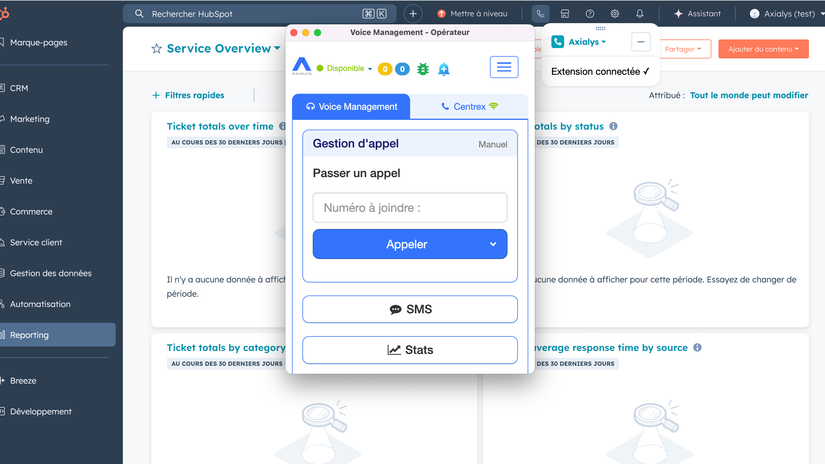Extension Axialys relié à Hubspot